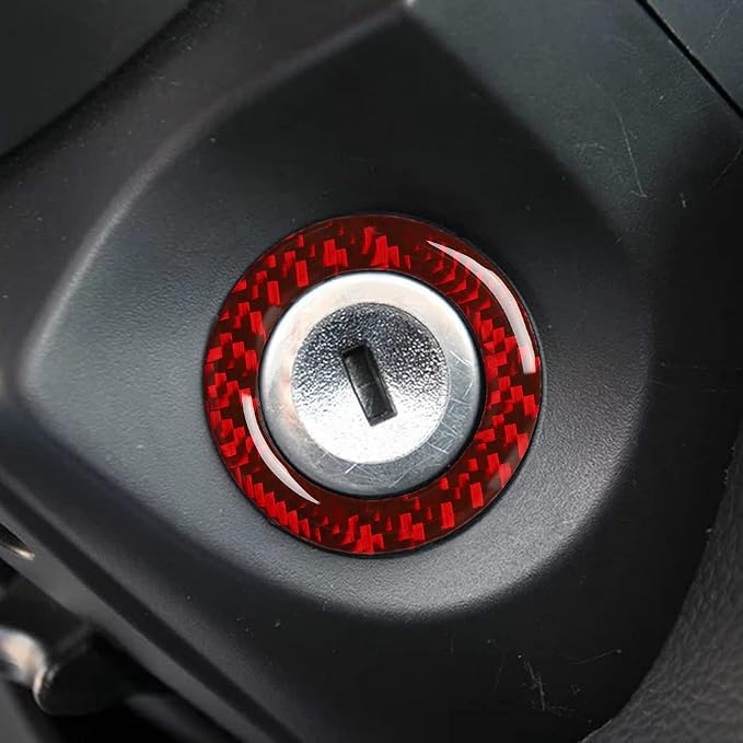 Real Carbon Fiber Trim for Ford Mustang Accessories | for 2009 2010 2011 2012 2013 Ignition Switch Cover Engine Start Stop Key Ring Interior Thick Overlay Decal