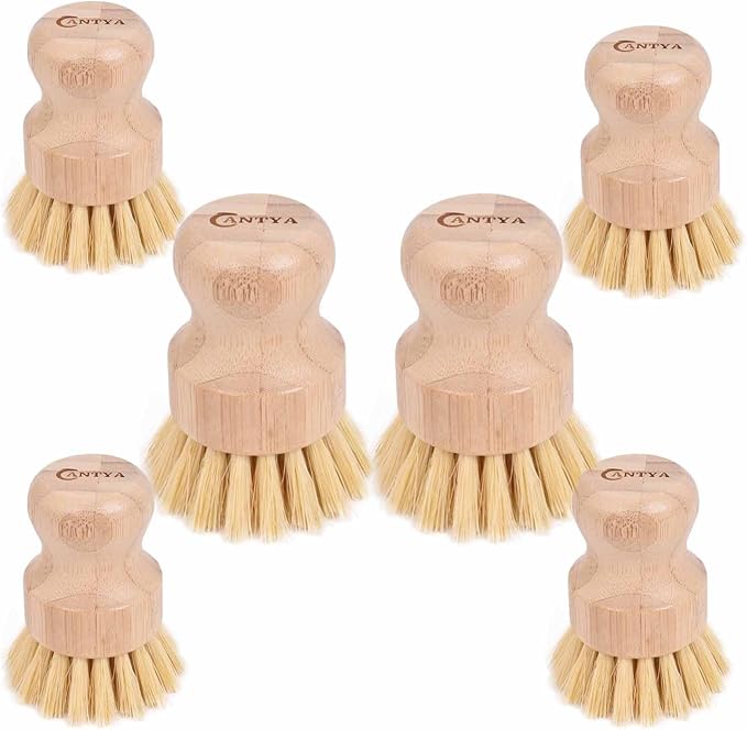 6 Packs Bamboo Scrub Brush - Soft Bristle Natural Dish Brush Compostable Bamboo Dish Scrubber for Dishes Pans Grills and Stoves