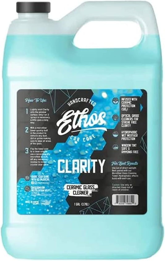 Ethos Clarity V2 – Ceramic Glass Cleaner & Windshield Water Repellent | Streak-Free Auto Glass Cleaner for Car Windows, Mirrors & Tinted Glass | Hydrophobic Protection