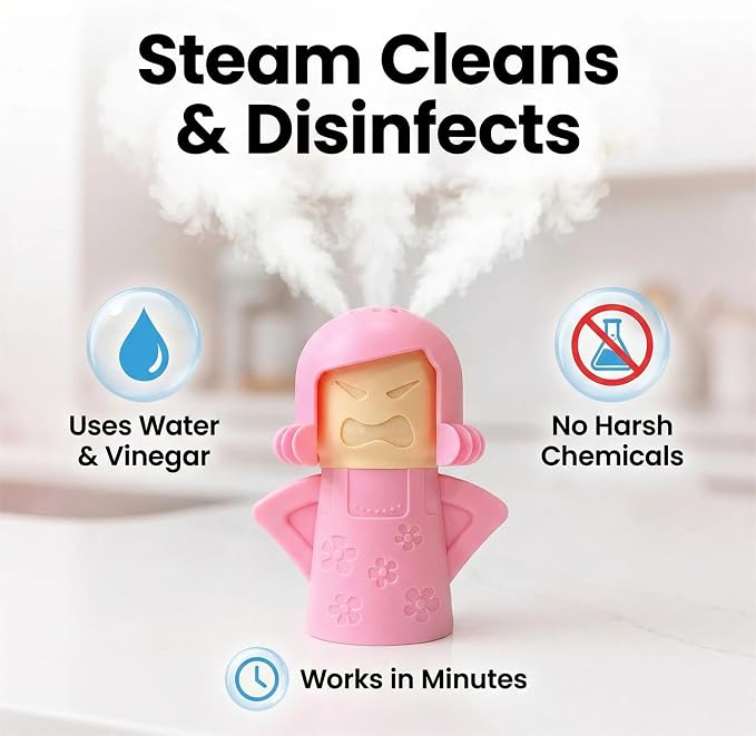 Angry Mama Microwave Oven Steam Cleaner, Angry Mom Microwave Cleaner, Just Add Vinegar and Water, Cut Cleaning Time by Half (Pink)