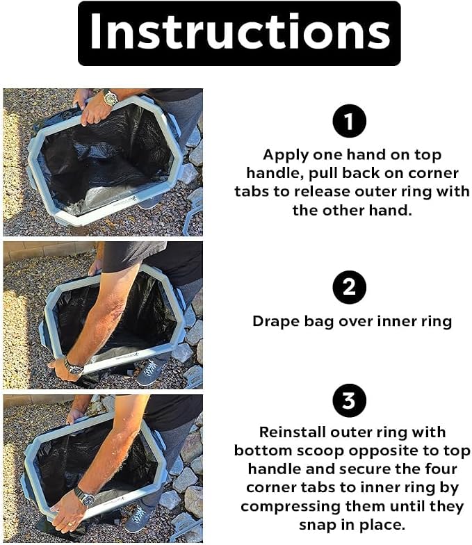 Large SnapRing Trash Bag Holder | Heavy Duty Garbage Opener Frame for 33–95 Gallon Contractor Lawn Leaf Bags | Outdoor Yard Cleanup Tool