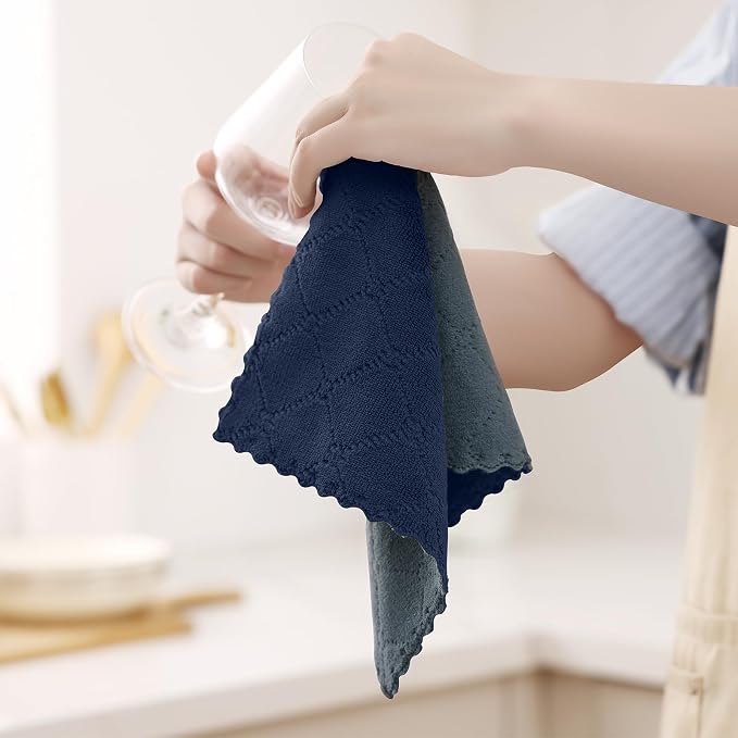 Homaxy 12 Pack Kitchen Cloths Dish Towels (10" x 10", Dark Grey & Navy Blue), Super Soft and Absorbent Dish Cloths, Coral Velvet Microfiber Cleaning Cloth, Nonstick Oil Fast Dry Dishcloths
