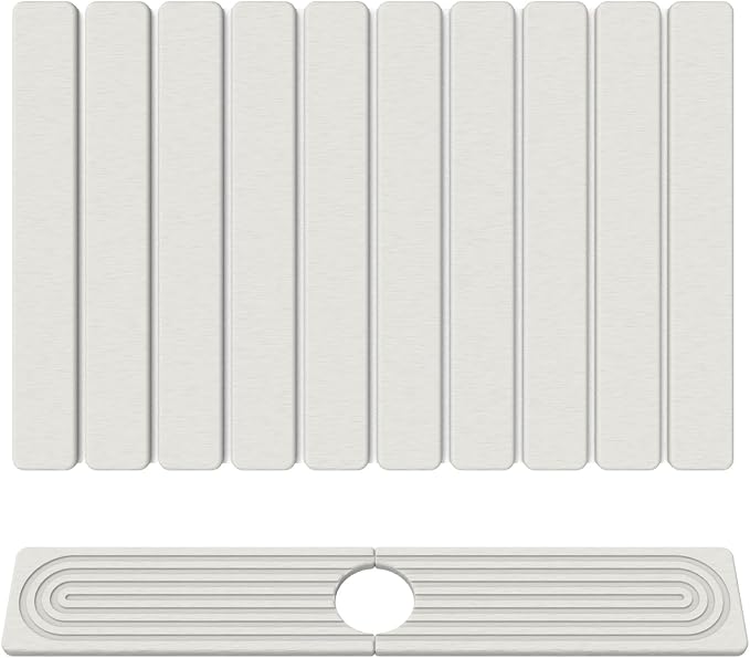 Stone Drying Mat for Kitchen Counter, 24"x16" Water Absorbing Dish Drying Mat with 24"x4" Faucet Mat for Kitchen Sink, Diatomaceous Earth Quick Dry Stone Mats for Dishes Bottles Cups (Off White)