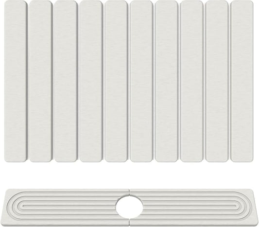 Stone Drying Mat for Kitchen Counter, 24"x16" Water Absorbing Dish Drying Mat with 24"x4" Faucet Mat for Kitchen Sink, Diatomaceous Earth Quick Dry Stone Mats for Dishes Bottles Cups (Off White)