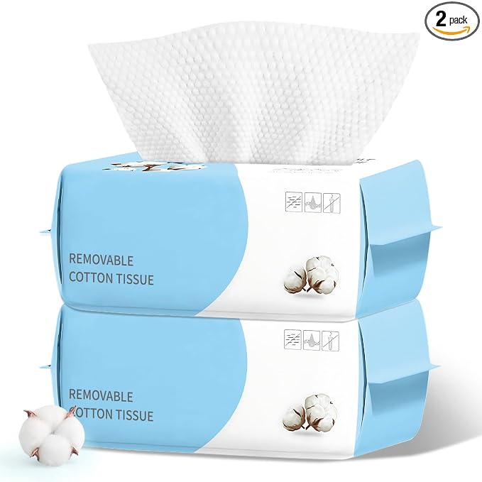 100 Count Disposable Face Towel, Biodegradable Facial Dry Wipes, Super Soft & Thick Face Cloth, Lint-Free Face Towelettes for Sensitive Skincare, Makeup Remover Dry Wipes, Facial Cleansing (2 Pack)