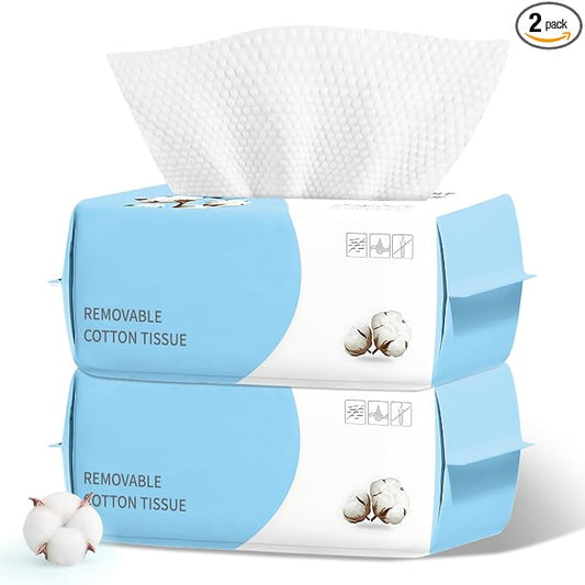 100 Count Disposable Face Towel, Biodegradable Facial Dry Wipes, Super Soft & Thick Face Cloth, Lint-Free Face Towelettes for Sensitive Skincare, Makeup Remover Dry Wipes, Facial Cleansing (2 Pack)