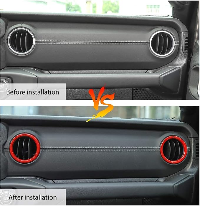 JeCar Interior Trim Kit Dashboard Air Conditioner Vent Ring Interior Accessories Compatible with Jeep Wrangler 2018-2023 JL & 2020-2023 Gladiator JT, Red