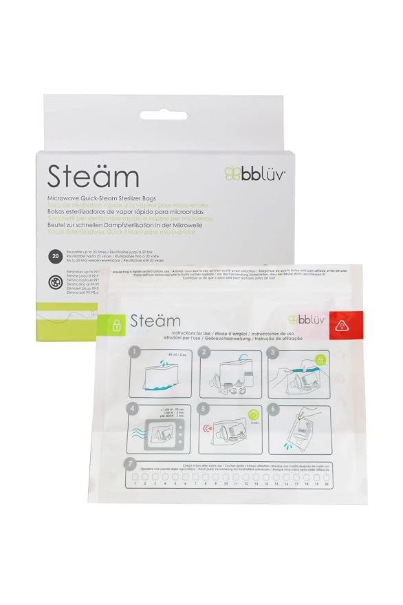 bblüv – Steäm - Microwave Baby Bottle Cleaner by Steam, 120 Uses Per Pack, Reusable, BPA-Free, Baby Bottle Cleaner, Quick and Easy
