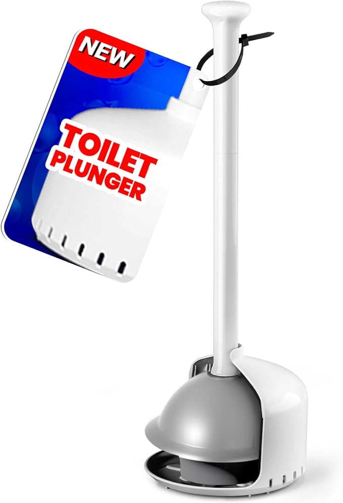 FORASTO Toilet Plunger with Holder - Heavy Duty Bathroom Cleaning Tools | Plungers for Bathroom, Toilet Bowl Cleaners, Apartment Must Haves, Bathroom Decor Accessories, Home Essentials, Pearl White