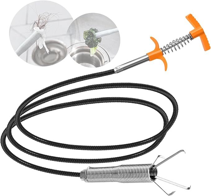 New Upgrade 63 inch Drain Snake Hair Drain Clog Remover Tool - Sink Drain Cleaner for Toilet Sewer Shower Kitchen Bathroom Tub Clogged Drains Opener Cleaning Tool, Flexible Grabber Claw Pick Up Tool