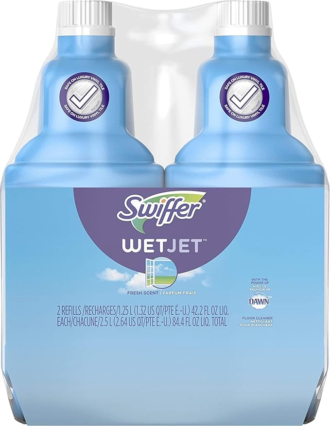Swiffer Wetjet Hardwood Floor Mopping and Cleaning Solution Refills, All Purpose Cleaning Product, Open Window Fresh Scent, 1.25 Liter, 2 Pack (Packaging may vary)