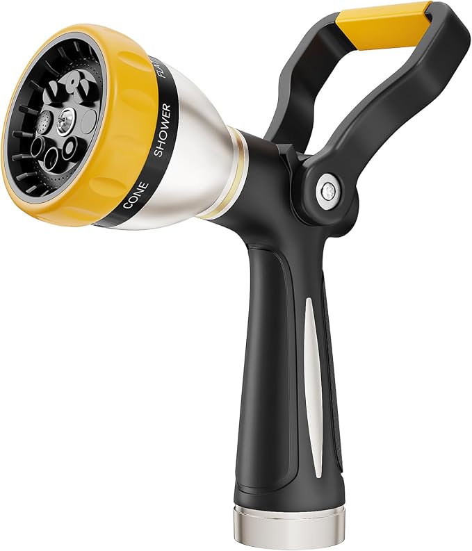 FANHAO Fireman Style Garden Hose Nozzle Heavy Duty Metal, 8 Spray Patterns | Large Lever Control, Non-Slip Ergonomic Grip, Rustproof Leakproof, High Pressure Water Hose Sprayer for Garden, Car & Pet