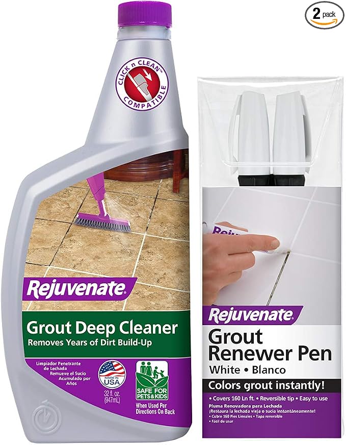 Rejuvenate Grout Deep Cleaner - Cleaning Formula Instantly Removes Years of Dirt Build-Up to Restore Grout to The Original Color (32oz) & White Grout Restorer Marker Pens