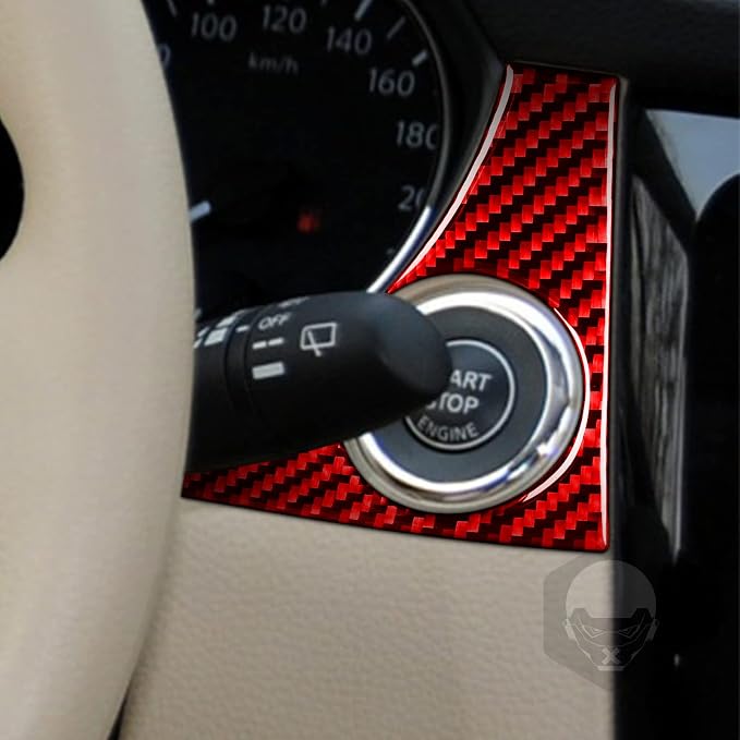 Red Real Carbon Fiber Trim for Nissan Rogue Accessories | for 2014-2020 / Rogue Sport 2017-2022 Engine Ignition Start Stop Panel Sticker Interior Thick Overlay Decal
