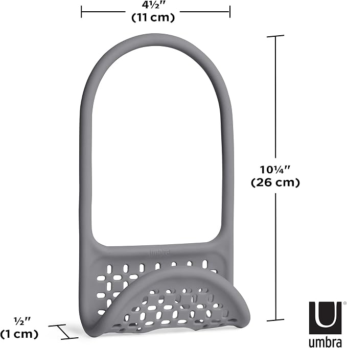 Umbra Sling Kitchen Sink Caddy Sponge Holder, Hangs Over Faucet or Divider, Single, Grey