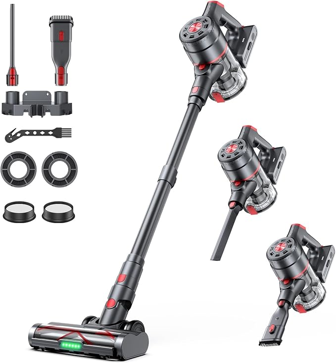 Cordless Vacuum Cleaners - 580W 60KPA 60Mins Cordless Stick Vacuum with Self-Standing for Home/Pet Hair/Carpet/Hardwood Floor