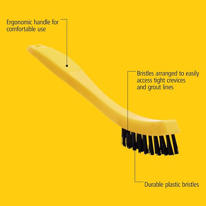 Rubbermaid Commercial Products Tile and Grout Brush, Black, Cleaning Scrubbing Brush, Multi-Surface for Grout, Bathrooms, Kitchens, Countertops, 8.5" (Pack of 2)