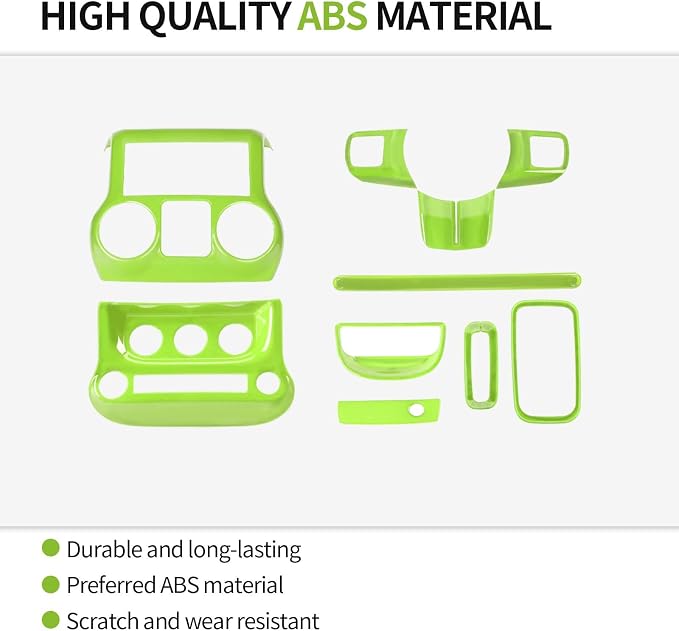 RT-TCZ for Jeep JK Interior Trim Kit Green, JKU Center Console Dashboard Panel Trim Cover for Jeep Wrangler JK JKU 2011-2017 Green Interior Accessories 10pcs