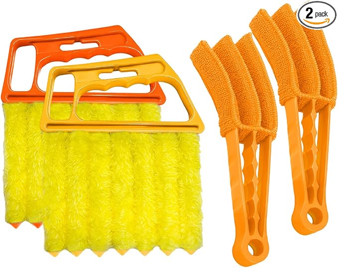 DXNQ 4 PCS Blind Cleaner Duster Tool, Window Venetian Hand-held 7 Finger Dusting Cleaner Brush, Blinds Cleaning Brush Tool for Window Shutters Air Conditioner, Car Accessories