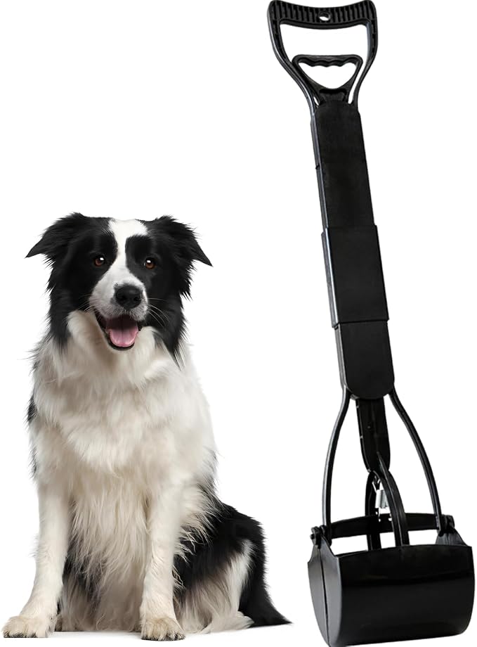 ienjoyed 32" Dog Pooper Scooper for Small Dog to Large Dog, Heavy Duty Dog Poop Scooper for Yard & Walks, Durable Double Spring Clamp, Simple One Step Assembly (Black)