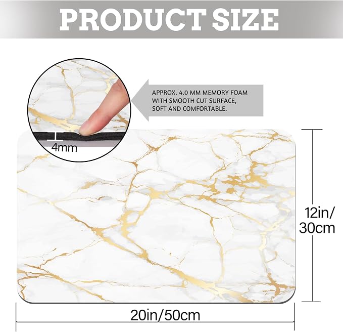 MCALK Marble White Coffee Mat for Kitchen Counter, Gold Dish Drying Pad with Anti-Slip Rubber Base, Absorbent Kitchen Sink Mat with Modern Art Decor, Marble White 12"x20"