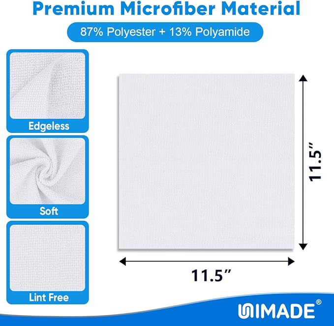 UNIMADE Shop Towels Rags, 150 Pack Reusable Shop Rags Bulk Microfiber Cleaning Cloth Lint Free Cleaning Towels for Car Kitchen Automotive Bar Mechanic Restaurant Garage, 11.5"x 11.5", White