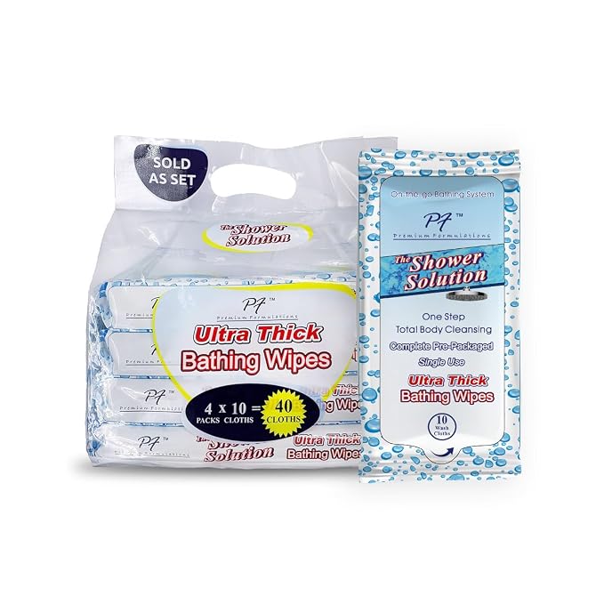 Shower Solutions - Adult Bathing Wipes, Extra Large and Extra Thick (40 wipes (4 Pack))