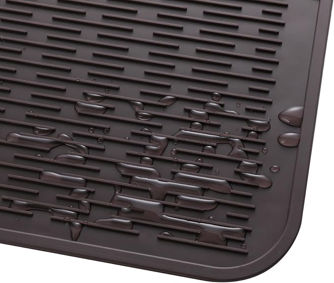 MicoYang Silicone Dish Drying Mat for Multiple Usage,Easy clean,Eco-friendly,Heat-resistant Silicone Mat for Kitchen Counter or Sink,Refrigerator or Drawer Liner Coffee 3XL 28 inches x 18 inches