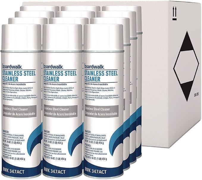 Boardwalk 347ACT Stainless Steel Cleaner & Polish, Lemon, 18oz Aerosol (Case of 12)