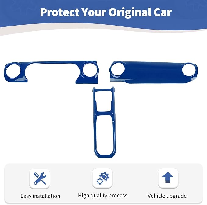 RT-TCZ for Wrangler JL Dash Trim Cover Blue, Gear Shift Panel Trim Frame for Jeep Wrangler JL JLU Gladiator JT 2018-2023 Blue Interior Accessories 3pcs