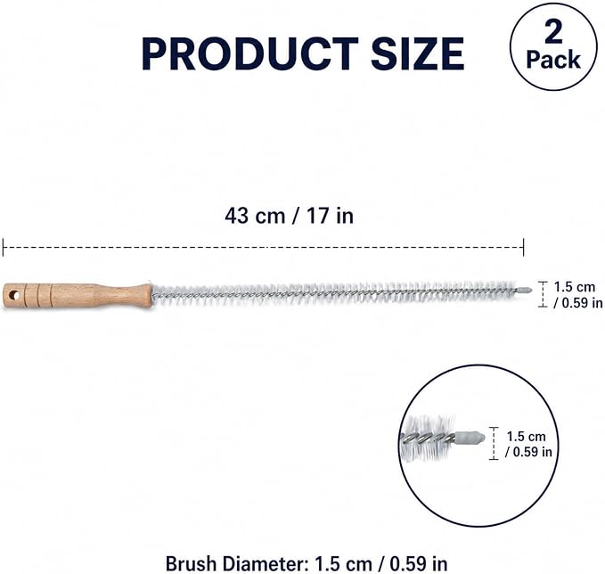 2 Pack Drain Cleaning Brush, 17 Inch Flexible Drain Cleaner Tool with Wooden Handle, Sink Brush with Nylon Bristles for Hair Clogs, Shower, Bathroom Tub, Kitchen Sink, Overflow Hole