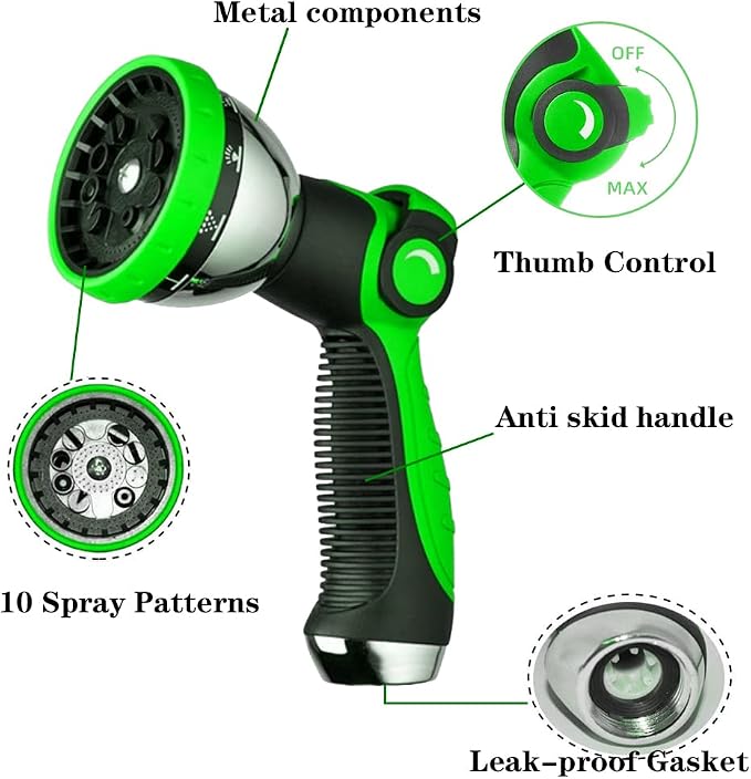Garden Hose Nozzle Spray Nozzle,10 Hose Metal Duty Watering Patterns Thumb Control On Off Valve, High Pressure Nozzle Sprayer for Watering Plants, Car Wash,Cleaning,Showering Pets