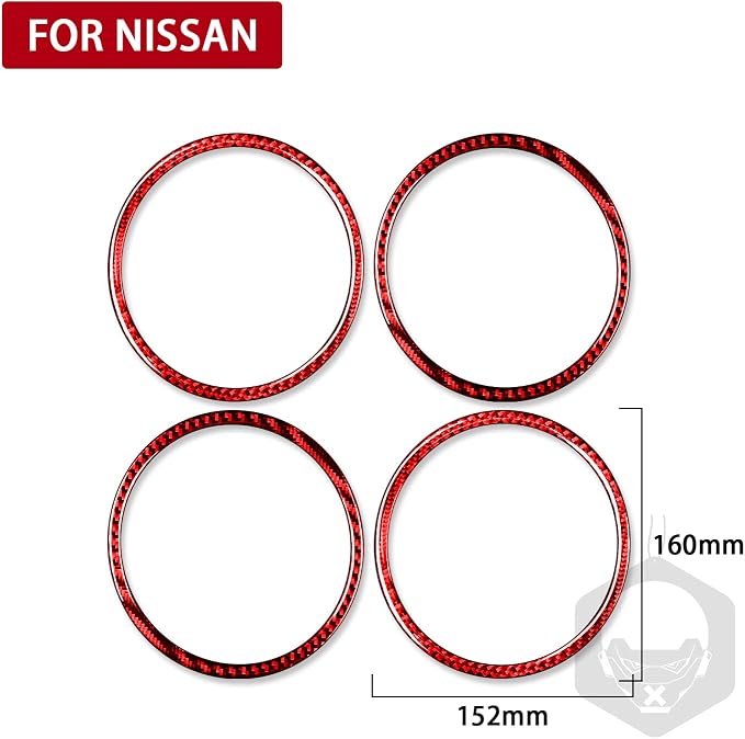 Red Real Carbon Fiber Trim for Nissan Rogue Accessories | for 2014-2020 / Rogue Sport 2017-2022 Door Inner Horn Ring Sticker Interior Thick Overlay Decal