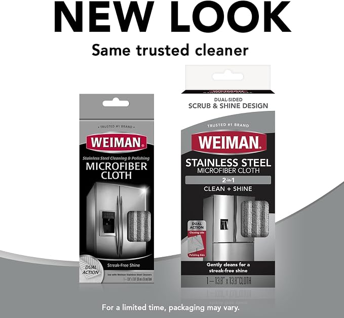 Weiman Microfiber Cloth for Stainless Steel - Safely Traps and Removes Dirt, Oil and Grime to Protect From Scratches 1.40" x 3.56"