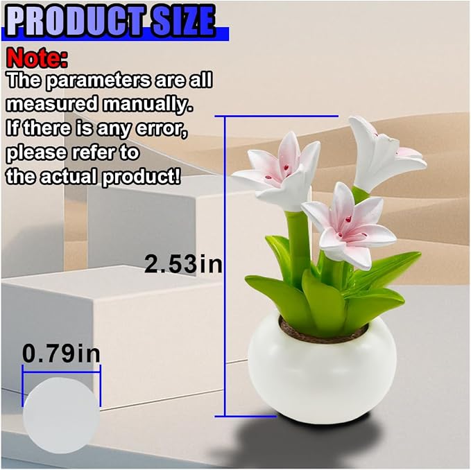 Mini Flower Car Dashboard Decoration - Cute Potted Plant Resin Figurines Car Desk Center Console Decoration - Aesthetic Auto Interior Ornament Accessories Funny Presents for Women (Lily)