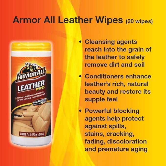 Armor All Interior Cleaner Wipes | For Leather | 20 Count | Pack of 2 | For Vehicles