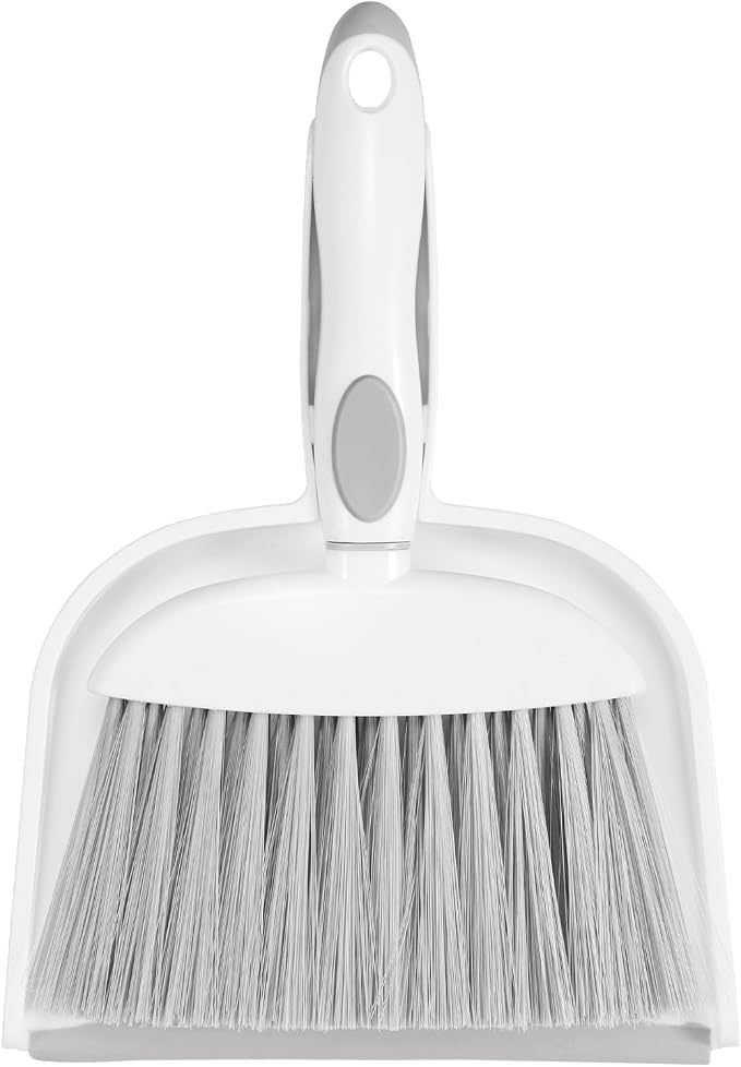 NACENA Small Dust Pan and Brush Set, Mini Broom and Dustpan Set, White&Gray | Small Hand Broom and Brush Combo Dust Pan with Teeth for Home Cleaning Drawers Desktop Sofas and Outdoor