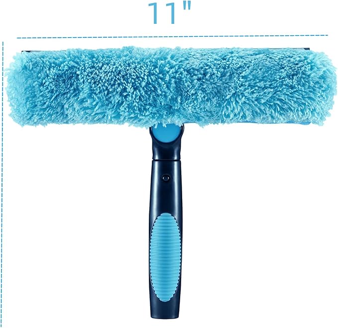 2pcs 11" Window Squeegee & Microfiber Scrubber 2-in-1 Cleaning Tool | Attachment Only
