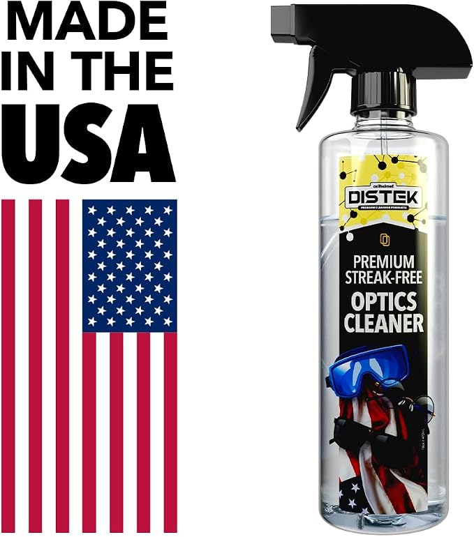 Distek All-Purpose & Optics Cleaner 473 mL Spray with Large Microfiber Cloth | Made in the USA | Cleaning Solution for Glass, Plastic, Whiteboards, Monitors, & iPhone Screens | Streak-Free Application