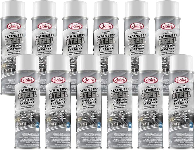 Claire CL841-12pk Oil Based Stainless Steel Polish & Cleaner, 15 Oz. Net Wt, 12 Count