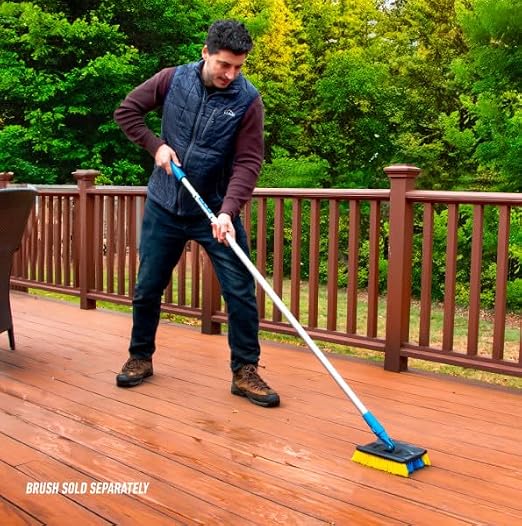Unger Professional Lock-On Wood & Composite Deck Brush, Scrub for Outdoor Decks with Durable Dual-Bristle, Swivel Deck Cleaning Brush for Home & Business