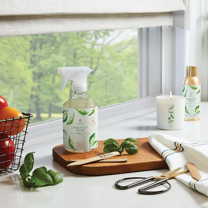 Thymes Countertop Spray - Counter Cleaner Spray - Household Cleaning Supplies (Fresh-Cut Basil, 16.5 fl oz) (Pack of 2)