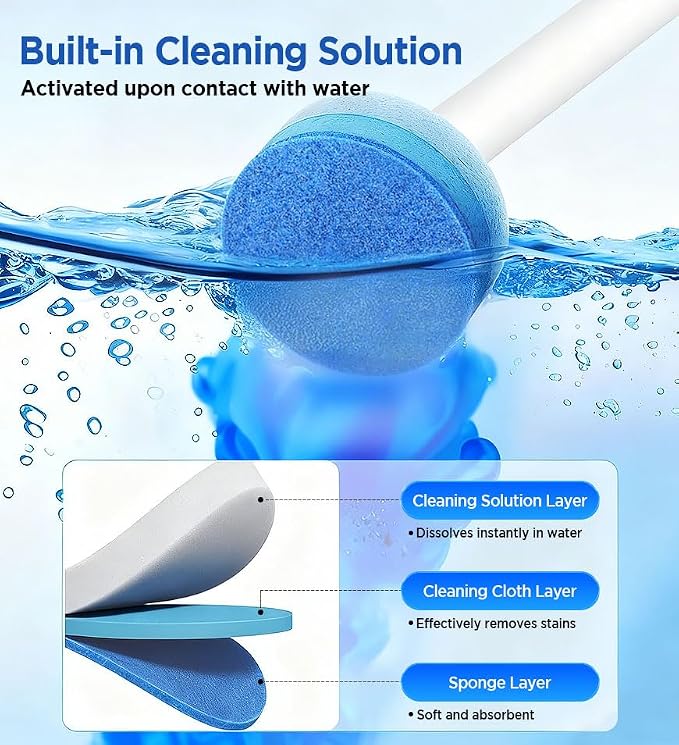 Disposable Toilet Brush Refills, 42 Toilet Wand Replacement Heads with Water-Activated Cleaning Formula, Multi-Layer Disposable Refill Pads for Toilet Bowl Cleaning, Blue