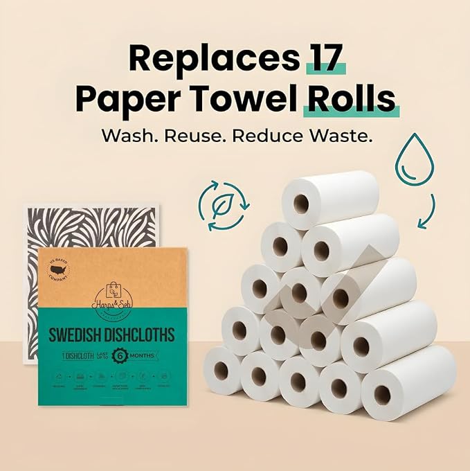 Harps&Seb Swedish Dishcloths for Kitchen Dish Towels - 5 Pack, Non-Scratch Reusable Paper Towels, Super Absorbent Washable Swedish Dish Cloths, No Odor, Biodegradable, Black and White Design