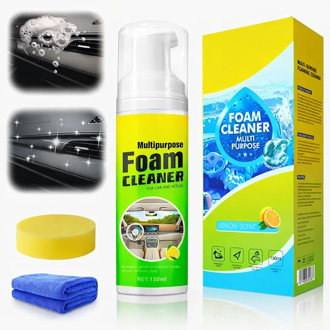 Car Interior Cleaner Foam - Car Dashboard, Seat, Carpet, Upholstery Cleaner, Auto Interior Detailing Spray Leather Vinyl Plastic Cleaner - Remove Stain & Grime & Grease - 150ml