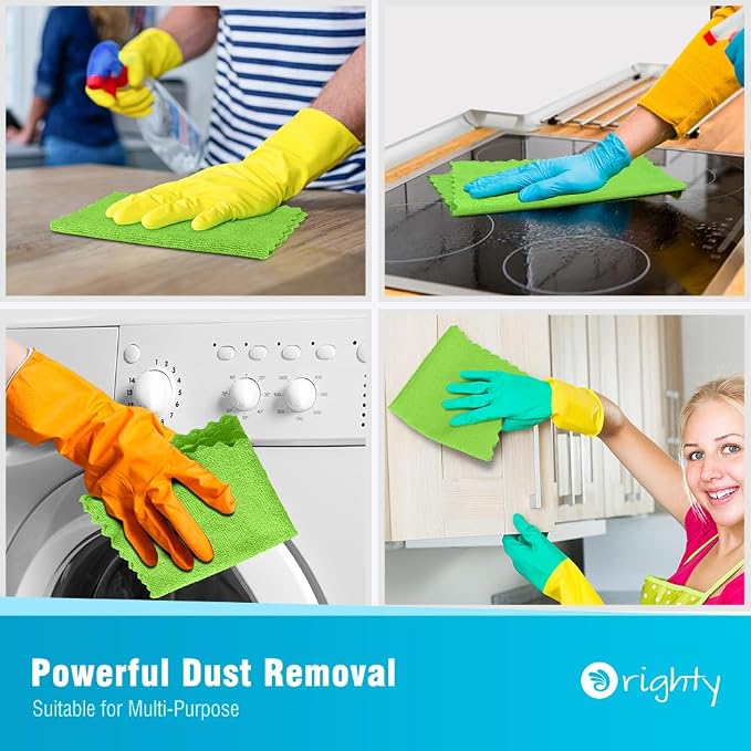 Orighty Microfiber Cleaning Cloth - 24 Pack, Green Cleaning Rags 12x11 inch | Microfiber Towels for Cars, Highly Absorbent Household Cleaning Supplies, Reusable Lint Free Cloths for House, Kitchen