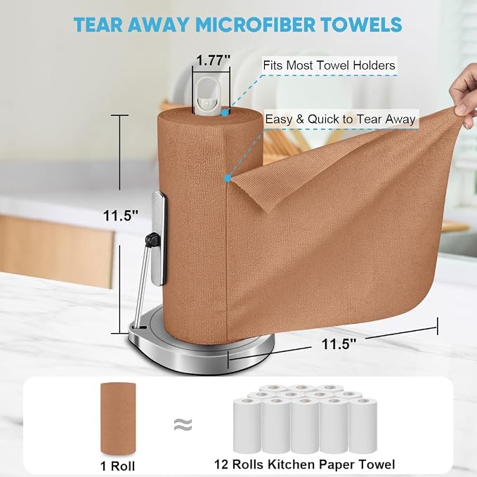 AIDEA Microfiber Cleaning Cloth Roll-50PK, Reusable Paper Towels 11.5×11.5" | Tear Away Cloth, Microfiber Towels Washable Shop Rags, Lint Free Cleaning Rags for House, Kitchen, Window, Coffee