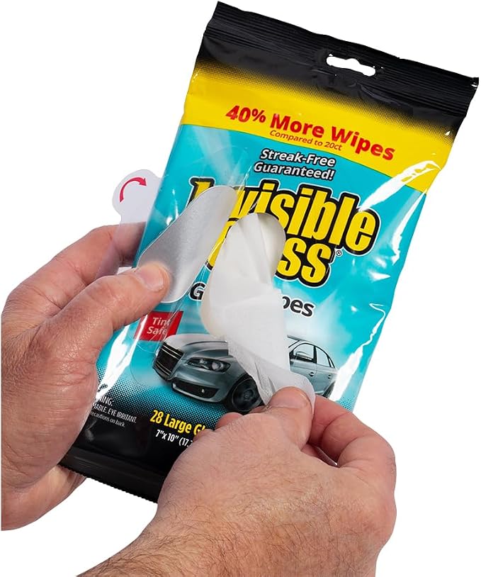 Invisible Glass 90161-6PK Large Glass Cleaning Wipes for Streak-Free Windows, Mirrors, and Glass, Lint-Free, Ammonia-Free, Tint-Safe, for Home and Auto, Flat Pack, 28 Count (Pack of 6)