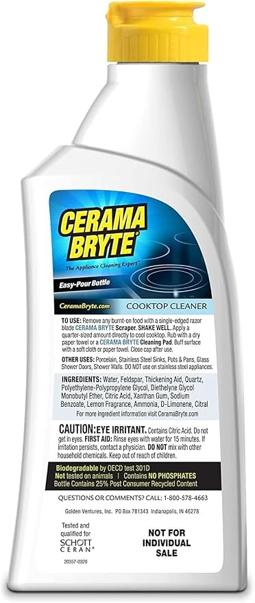 Cerama Bryte Glass Cooktop Cleaner Bundle, 18 oz Bottle & 10 Pads