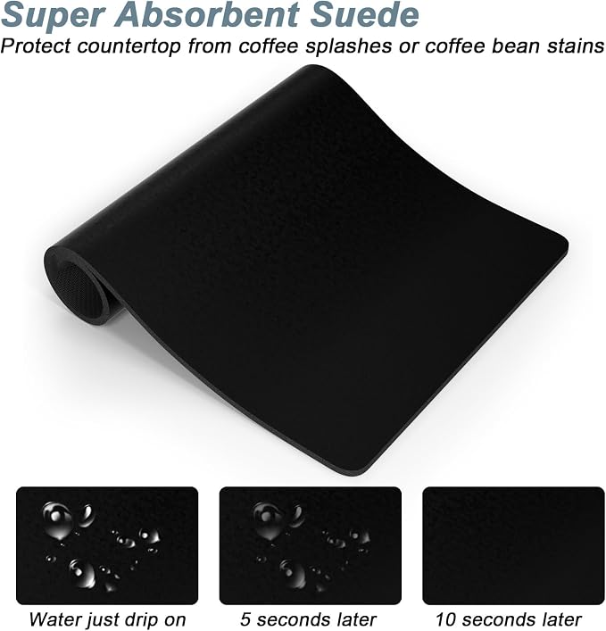 Rnivvi Coffee Mat, 12" x 19" Coffee Bar Mats for Espresso Machine Station Accessories and Organizer, Hide Stain Rubber Backed Absorbent Dish Drying Pad for Kitchen Counter, Cute Bar Decor Pad, Black